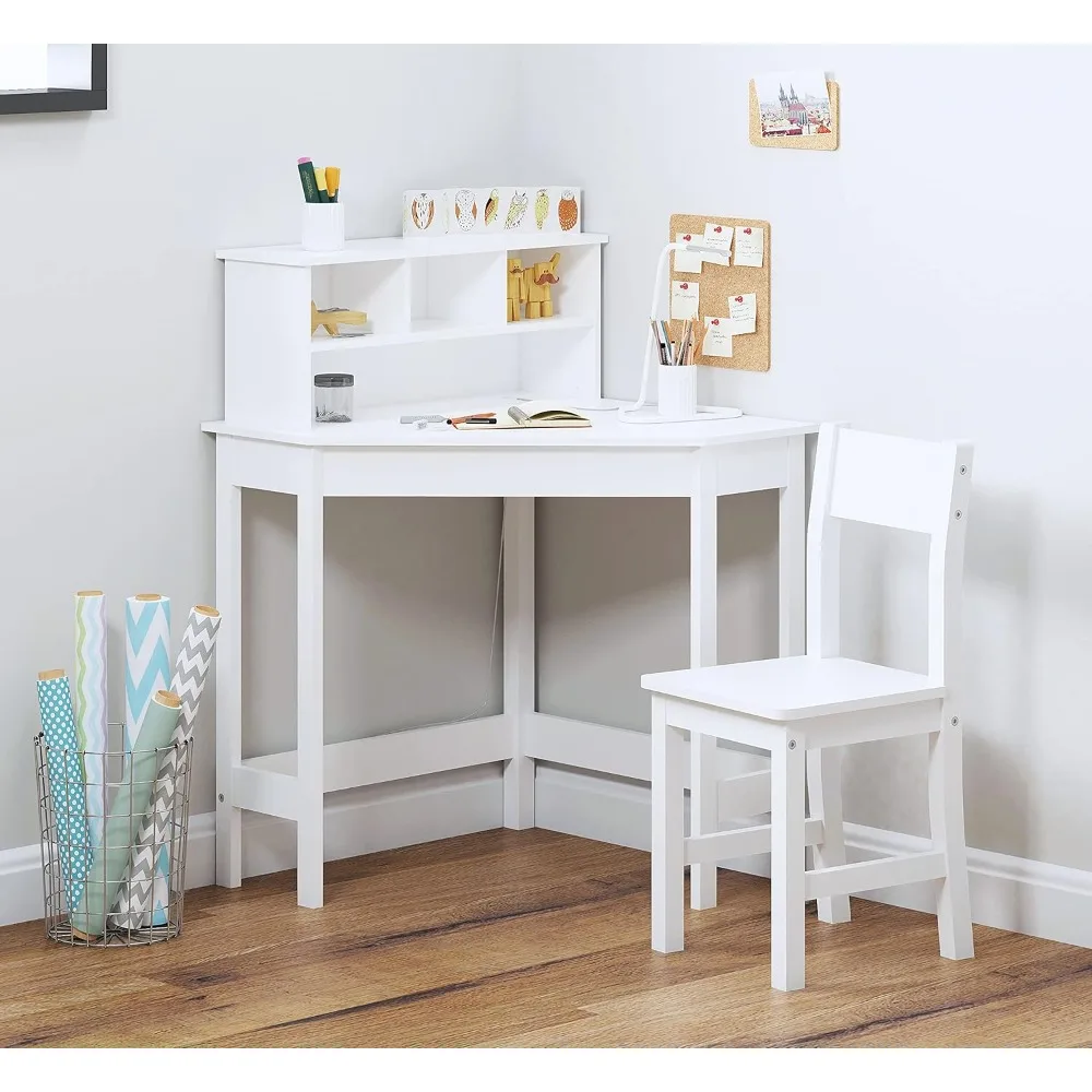 

Kids Desk,Wooden Study Desk with Chair for Children,Writing Desk with Storage and Hutch for Home School Use,White