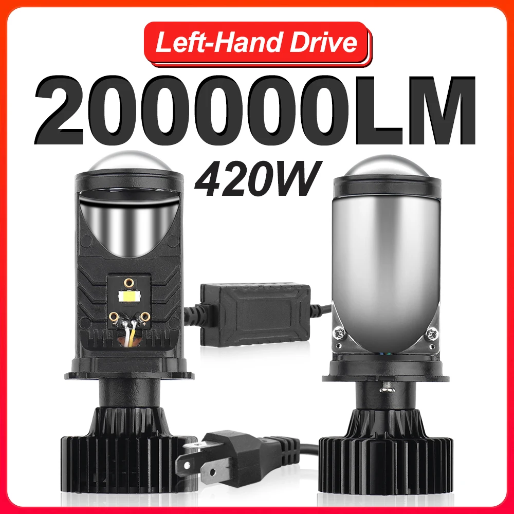 

Car Headlight Bulb H4 6000K White LED Projector Lens 200000LM 420W Hi/Lo Beam Light Auto Headlamps LHD 12V Left-Hand Drive Lamps