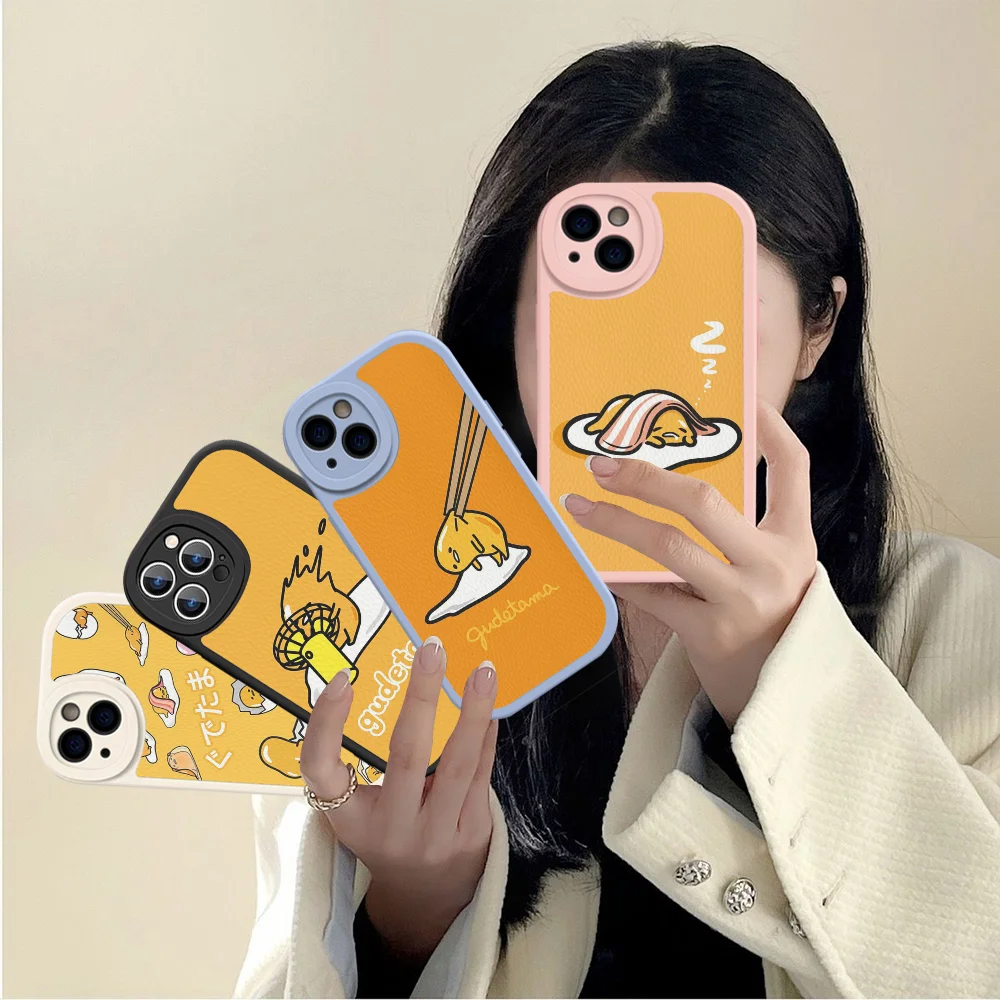 Yellow Lazy Egg G-Gudetamas Phone Case Hard Leather For IPhone 16 15 14 13 12 Mini 11 14 Pro Max Xs X Xr 7 8 Plus Fundas