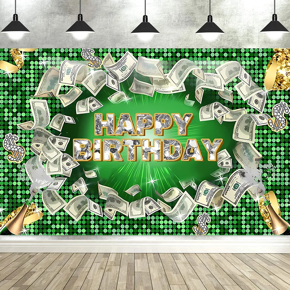 

Dollar Banknote Theme Birthday Party Background Cloth Gold Coin Glitter Black Gold Decoration Hanging Cloth Photo Backdrop Wall
