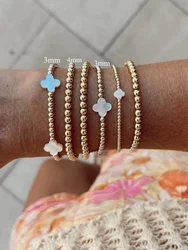 Vlen 18K Gold Plated Beads Bracelet for Women Adjustable Stackable Flower Charm Jewelry Boho Stretch Pulseras Gifts for Her