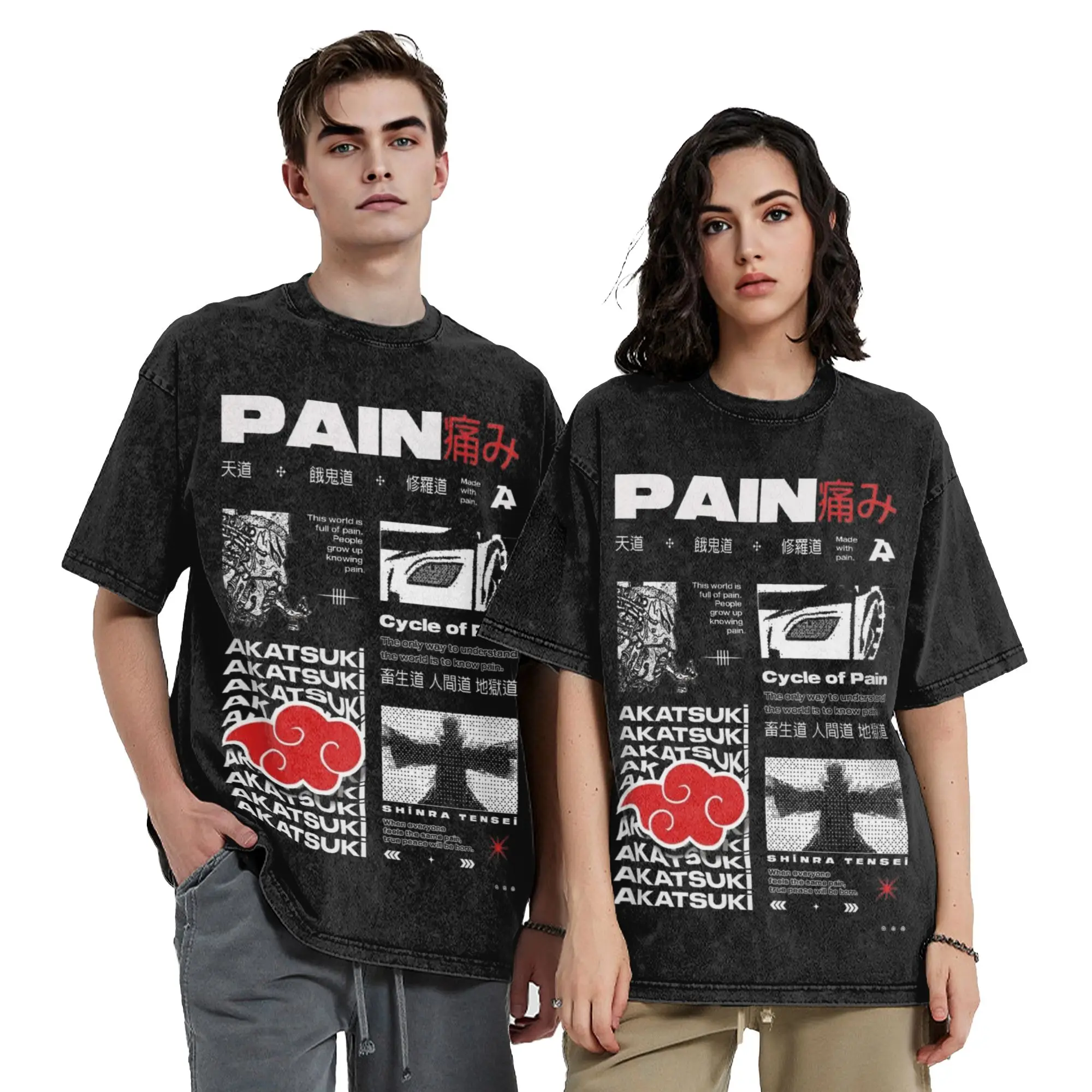 made in pain Narutoes Anime Washed T Shirt Streetwear Hip Hop T-Shirts Tee Shirt for Men Women Short Sleeve Harajuku Summer
