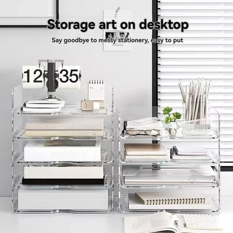 Lot de 2 supports de rangement transparents pour bureau, boîte organisatrice de bureau, étagère de rangement pour livres et dossiers