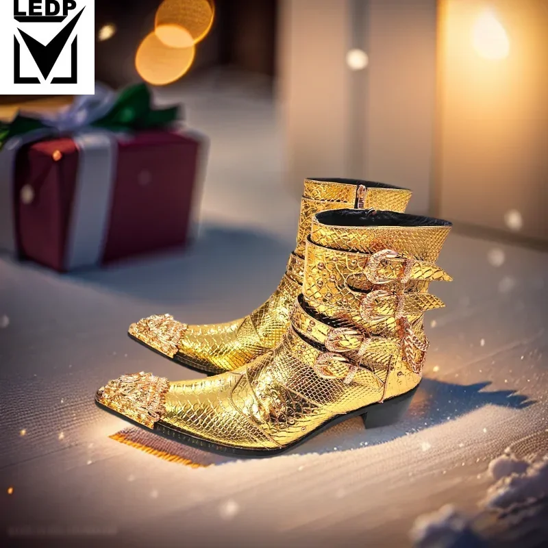 الذهبي ماجيك الأحذية العلامة التجارية فستان الزفاف حذاء جلد طبيعي حفل زفاف فاخر عادية أحذية أنيقة رسمية أحذية تشيلسي الرجال #1