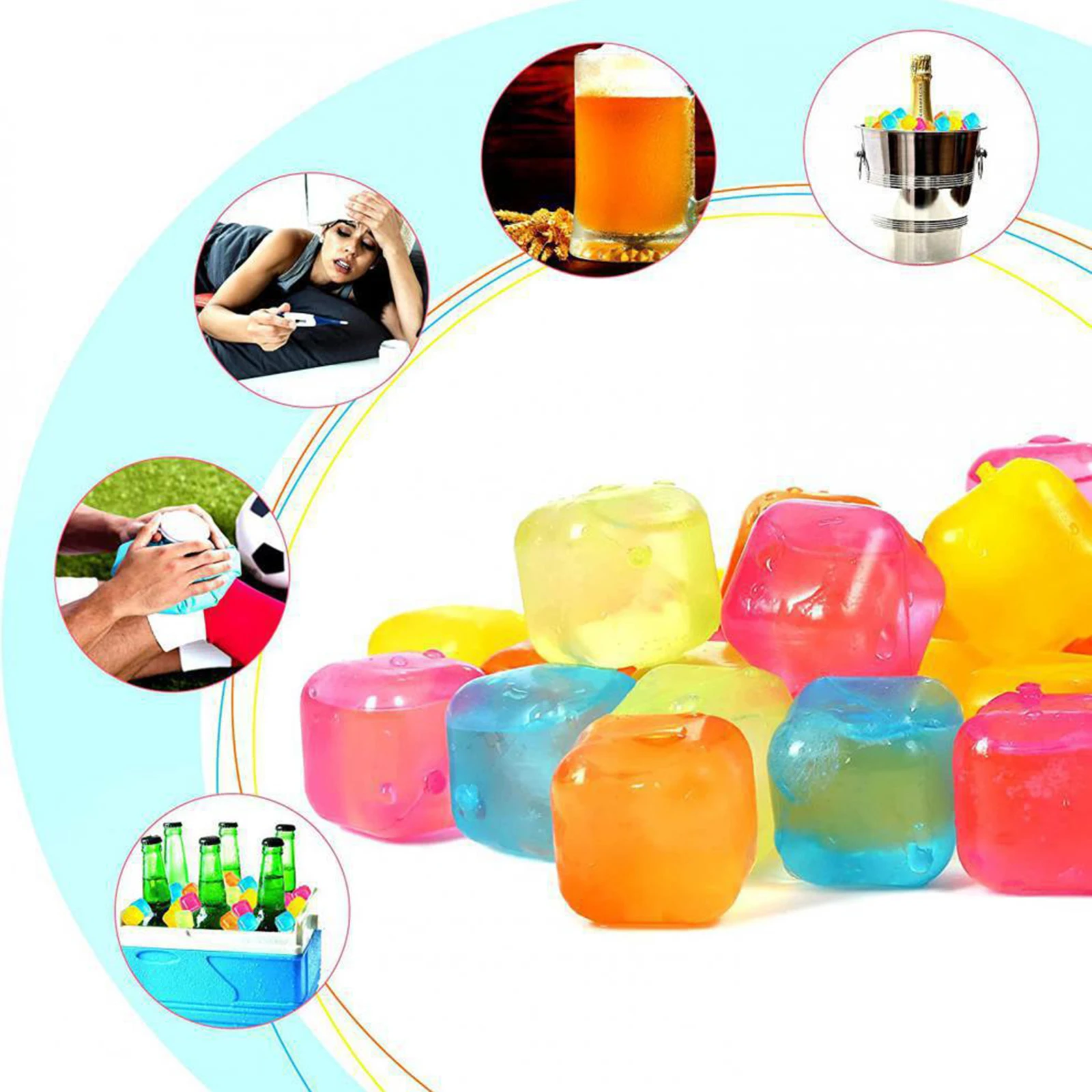 24 Pack Refreezable Plastic Ice Cubes No Dilution Quick Freezing and Cooling Ice Cubes for Lunch Boxes Coolers Party Hosts