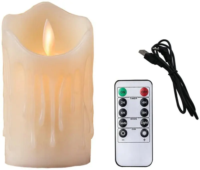 USB Rechargeable Flameless Electric Candle lamp Dripped Paraffin Wax Dancing Moving wick  Home Party Bar Pillar Candles w/Remote