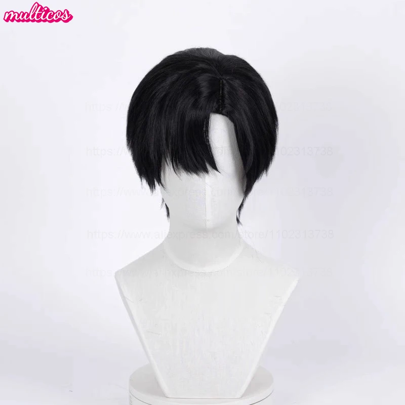 عالية الجودة إيفان شعر مستعار تأثيري قصير أسود مقاومة للحرارة الاصطناعية الشعر أنيمي لعبة حفلة الهالوين لعب الأدوار الباروكات + غطاء شعر مستعار #2