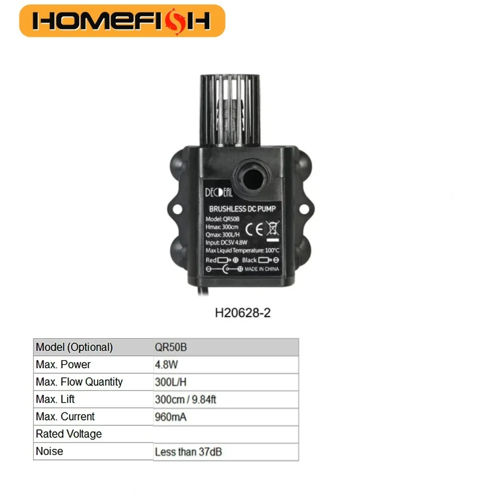Pompa Wodna Mini Bezszczotkowa USB DC5V 4.8W Ultra Cicha Wodoodporna Zanurzalna Fontanna Akwarium Cyrkulacyjna 300L/H Wysokość Podnoszenia 300cm