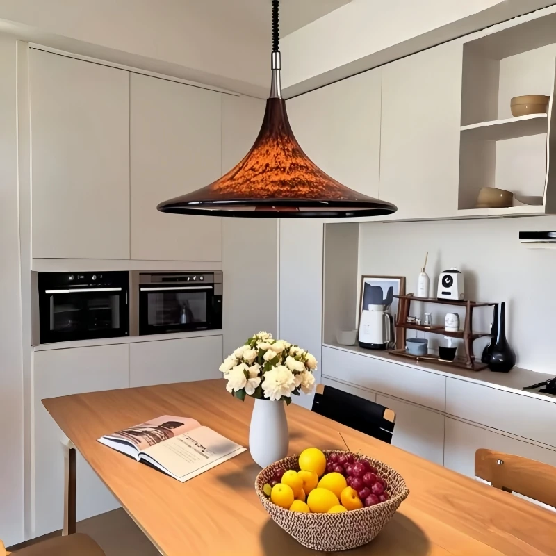Modern Retro Luxury Pendant Light Nordic Simple Round Hanging Lamp for Bedside Restaurant Adjustable Ceiling Lighting Fixture