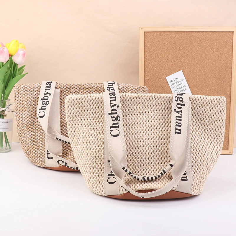 Popular Grass Woven Bag Handmade Woven Beach Bag Retro Countryside Style Handbag Portable Large Capacity Casual Tote