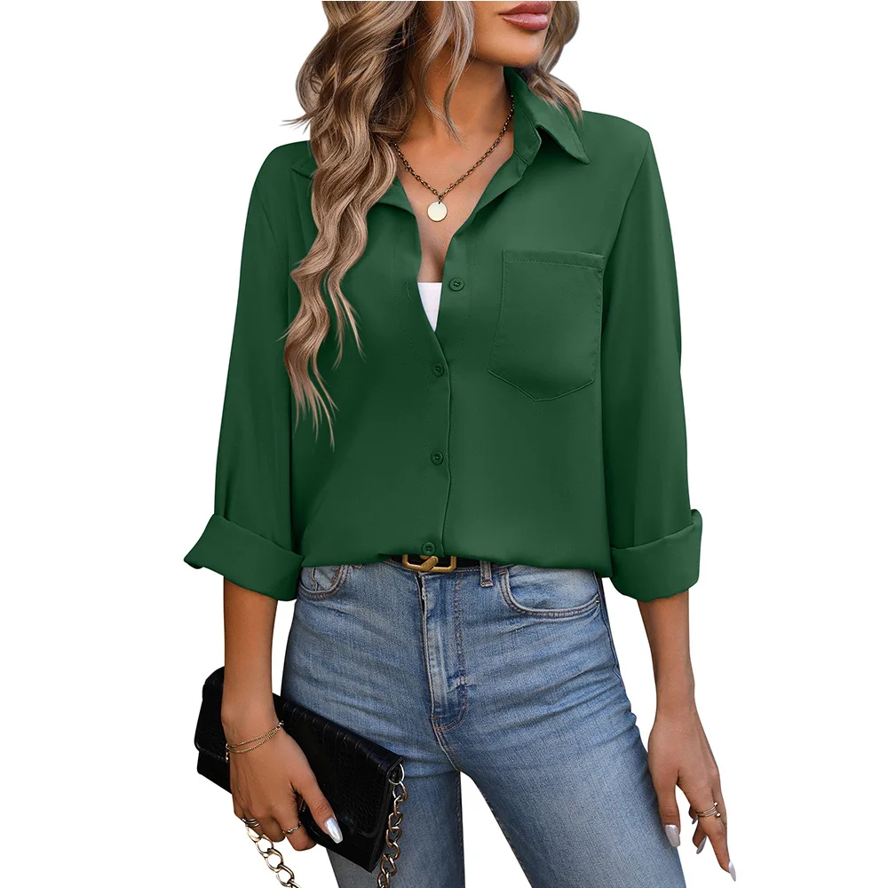 Camisa de manga larga con cuello vuelto para mujer, blusa informal a la moda para oficina, primavera y verano, 2024