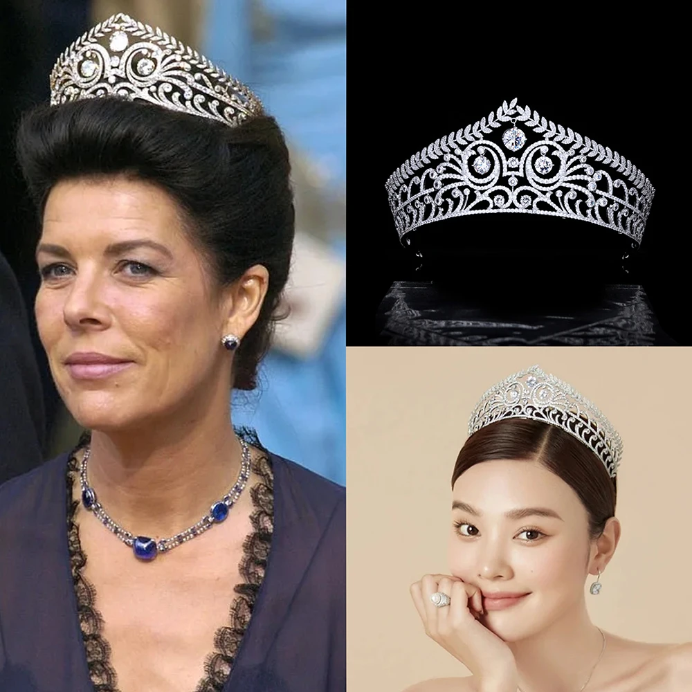 

Himstory блестящие королевские диадемы принцессы Монако Кэролайн, элитные свадебные диадемы для невесты с цирконием, корона для волос в стиле ретро, аксессуар для свадебного головного убора
