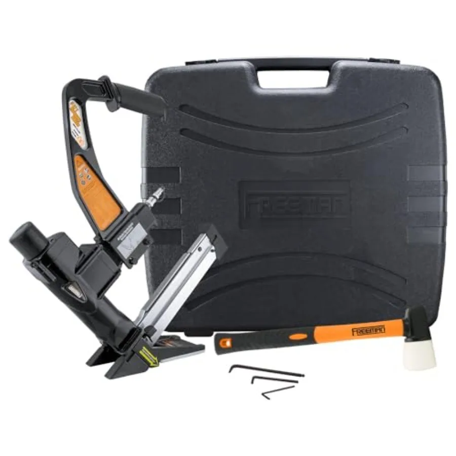 

PFL618BR Pneumatic 3-in-1 15.5-Gauge and 16-Gauge 2" Flooring Nailer/ Stapler with Flooring Mallet Interchangeable Base