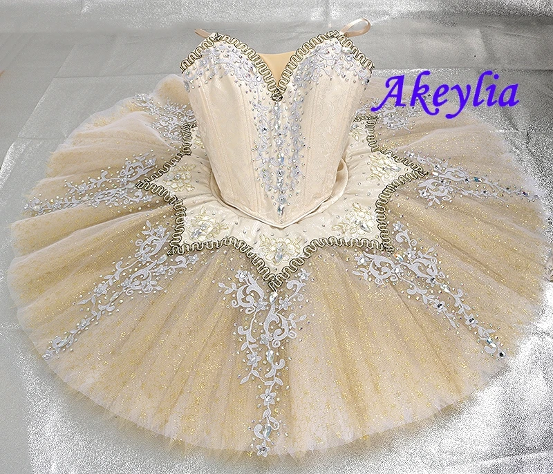 

Akeylia gorgeous Paquita ballet tutu beige competition professional adult costumes Split classical pancake tutu ballet JN0490