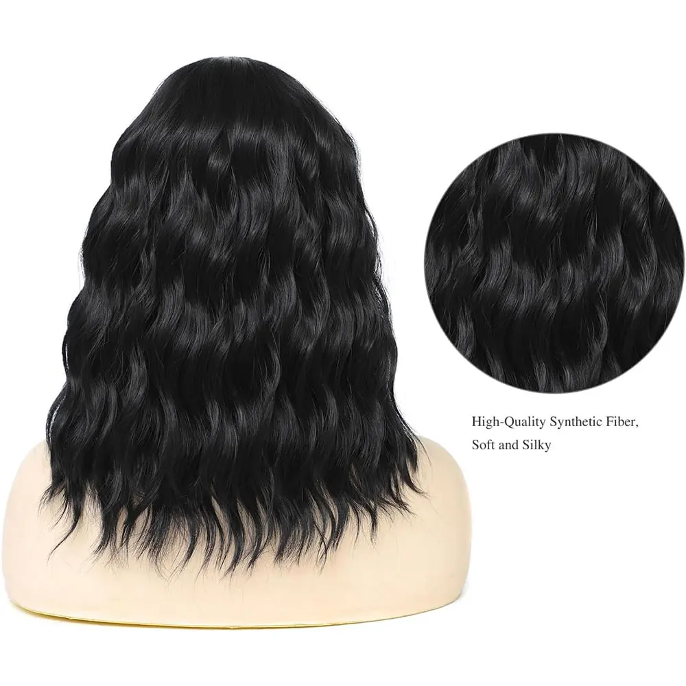 วิกผมบ๊อบหยักหยิกสังเคราะห์สั้นธรรมชาติวิกผมไฟเบอร์ทนความร้อนสําหรับผู้หญิงใช้ทุกวัน