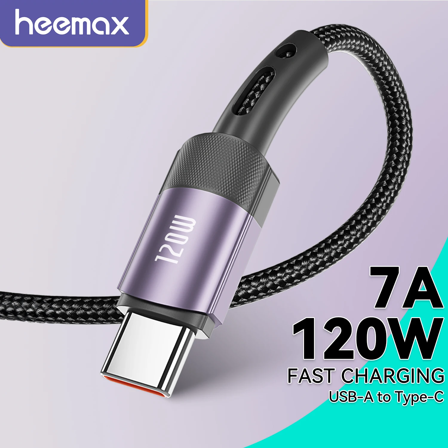 HEEMAX USB C 타입 케이블 고속 충전 와이어, 화웨이 P60, P50, P40 프로, 샤오미 OPPO, 리얼미, POCO, 삼성 7A 용, USB C 데이터 코드, 120W 