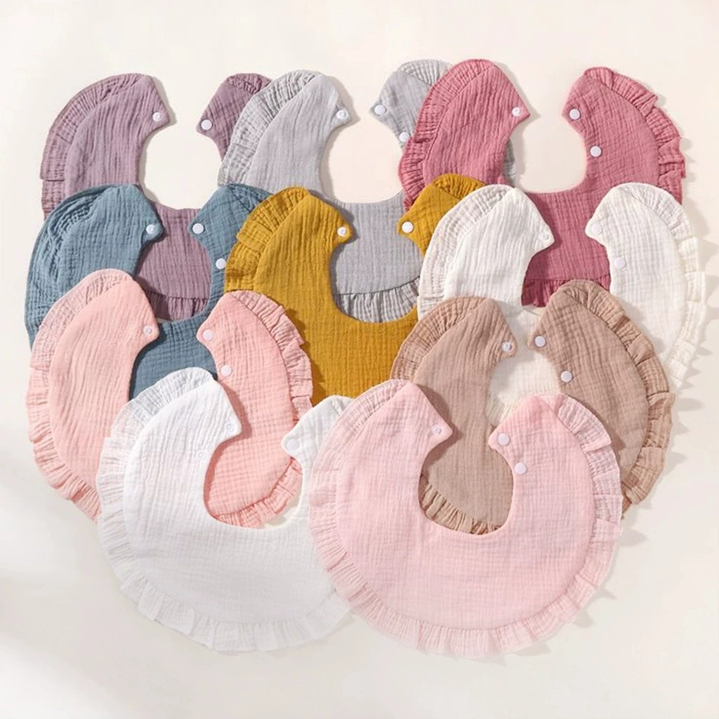 Baby Solid Color Pure Cotton Muslin Drool Towel Soft, Skin Friendly, Absorbent, Fast Fashion Color Ruffle Edge Muslin Bib