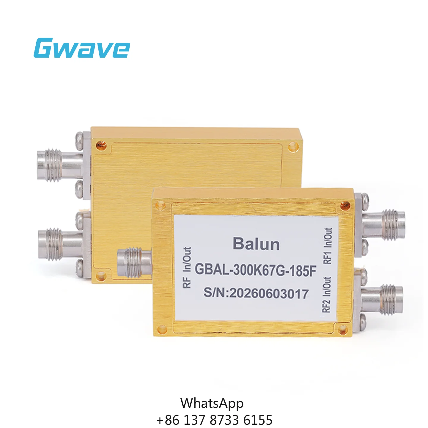 Gwave 1.85mm Female RF Balun (Single-Ended To Differential) 50 Ohm Coaxial Type 300 KHz To 67 GHz 180 Nominal Phase Difference