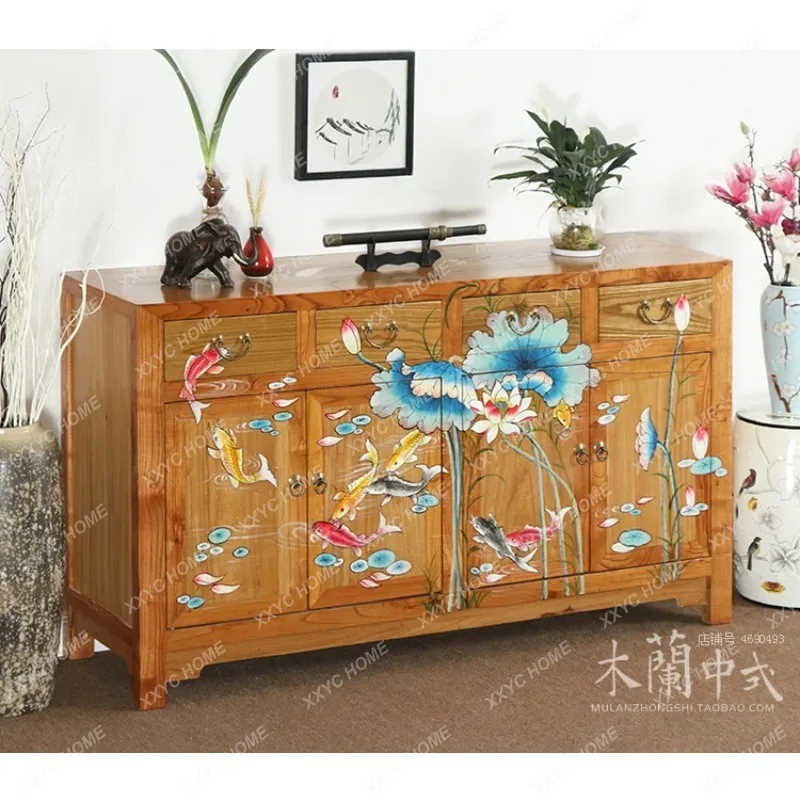 

JYGNew Chinese-style solid wood antique and old dining side cabinet entrance foyer storage wine cabinet