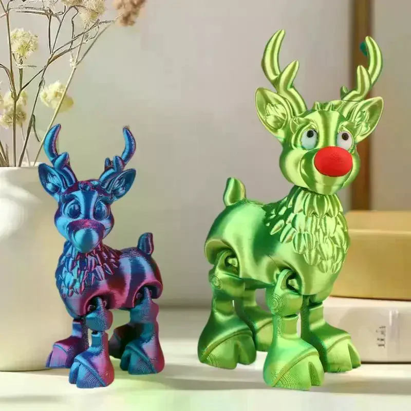 Cute Christmas Elk Joint Movable Figurine Office Decor Children's Gift 3D Printed Toy Simulated Statue Ornaments