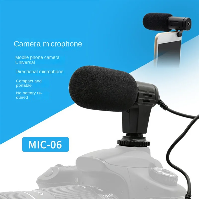 Video Microphone On-Camera Mini Condenser Record Interview Vlog Mic for Phone DSLR Camera 3.5mm Microphone