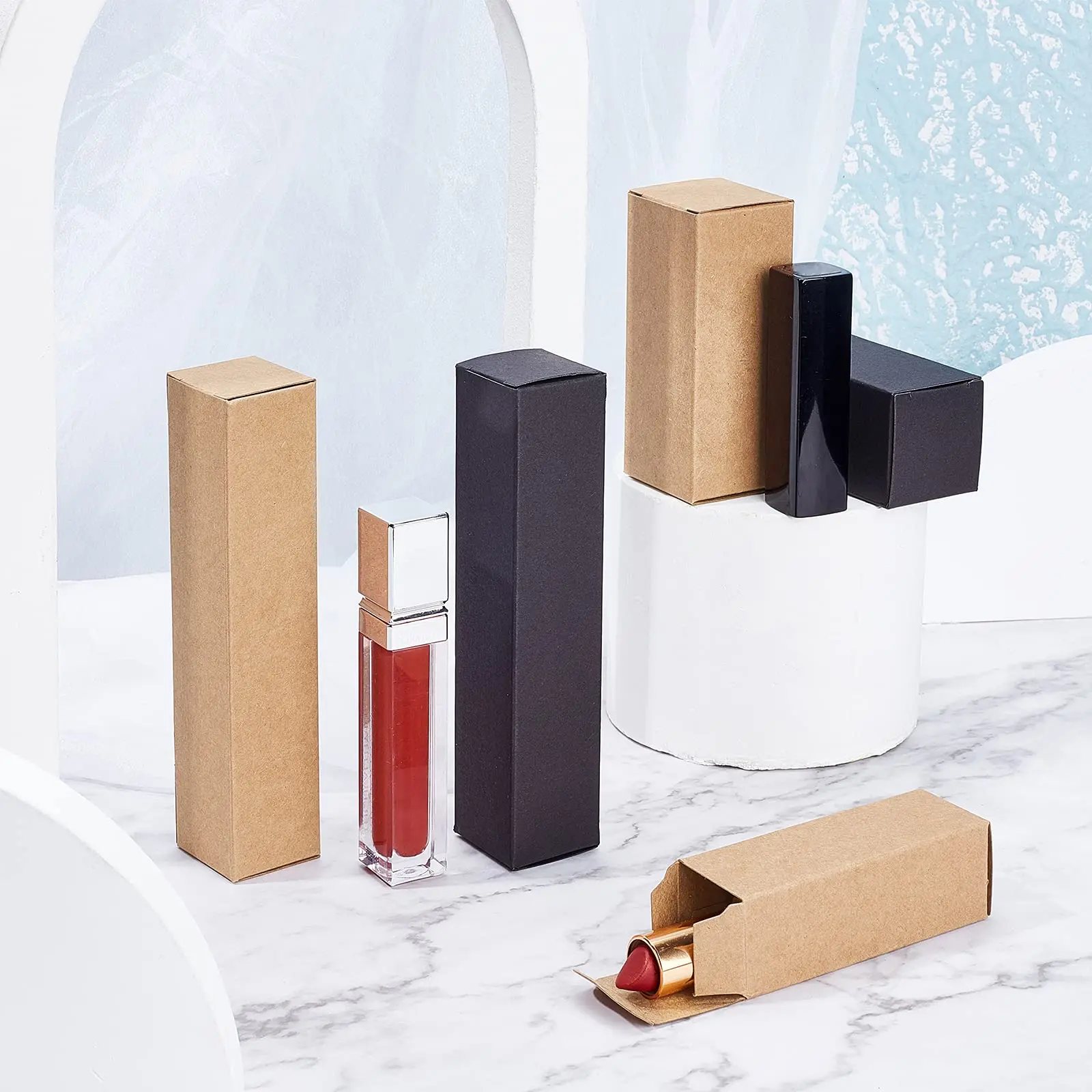 100pcs White Black Kraft Paper Tube Cardboard Boxes Essential oil bottle packaging box Blank Cosmetic Storage Box