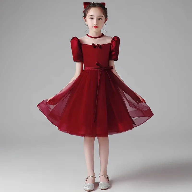 

Детское торжественное платье, платье принцессы, платье для маленького хозяина для девочек, костюм для хора, элитное красное платье для выступлений, осень