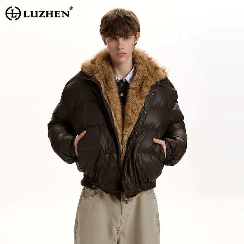 

LUZHEN 2025 зимнее новое высококачественное пальто из искусственного меха в стиле пэчворк с воротником, утепленное теплое стеганое пальто, мужская модная красивая куртка-парка JY5750