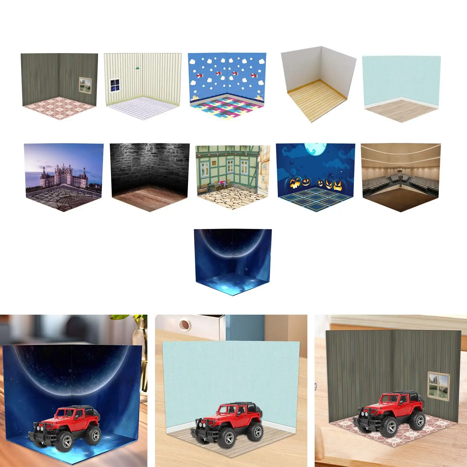 

1/6 Backdrop Show Display Organizer Layout Scene, Display Simulation Parking Background for Vehicle Scene, Mini Diecast Car