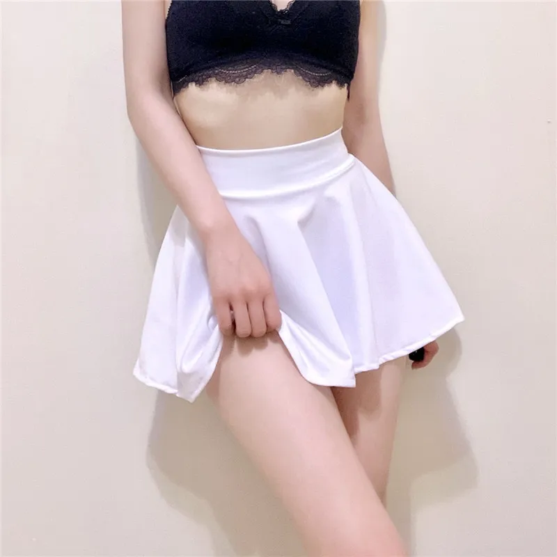 Women Sexy Short Pleated Skirt Unlined Dance Elastic Wet Seductive Mini Skirts Cosplay Ultrathin Breathable Studded Uniform