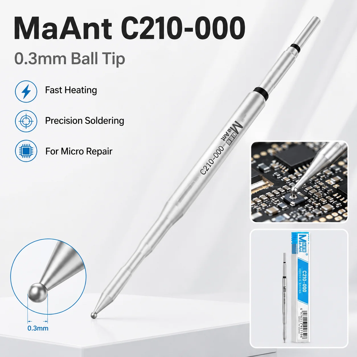 MaAnt C210 Round Head Soldering Iron Tip Precision Welding Nozzle for Phone Computer Motherboard PCB IC SMD Repair Tools