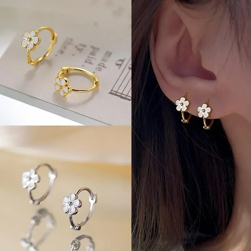 New Fashion Fresh Flower Enamel Hoop Earrings for Women Dripping Oil Huggies Earrings Girl Charm Cute Ears Party Jewelry Gift