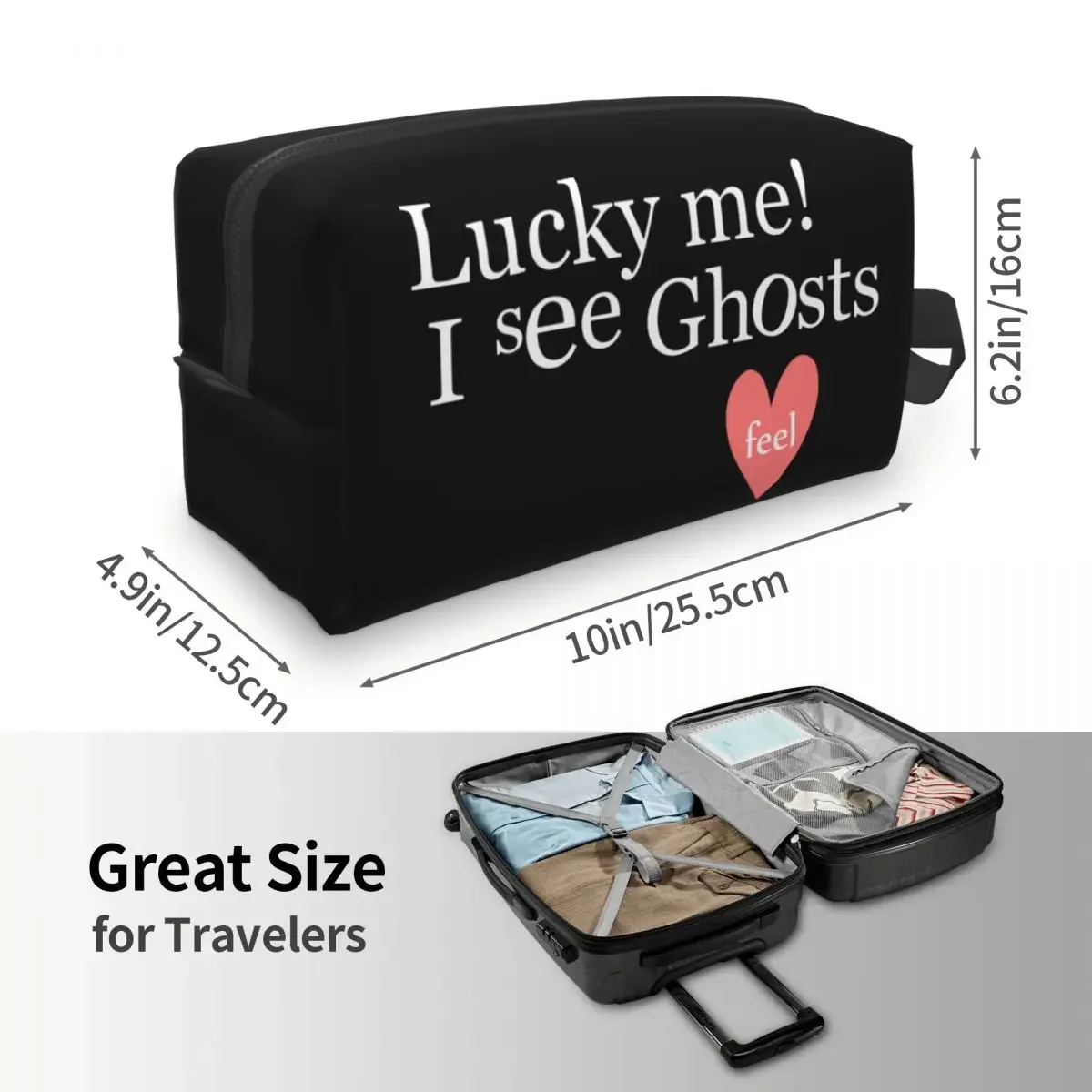 Lucky Me I See Ghosts กระเป๋าแต่งหน้าสําหรับผู้หญิง Travel เครื่องสําอางค์น่ารัก Kanye West สไตล์เก็บกระเป๋า