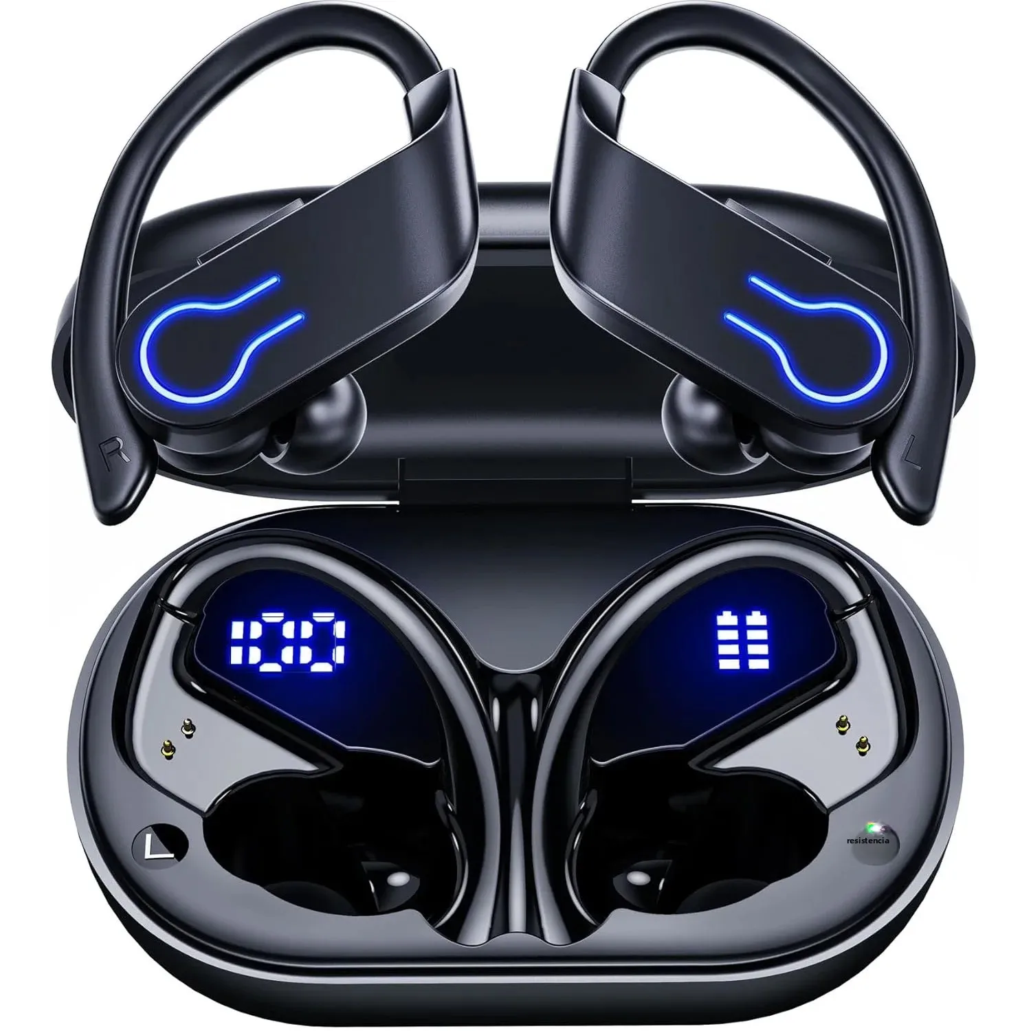 Auriculares inalámbricos, auriculares deportivos Bluetooth, auriculares con gancho para la oreja de 40H de reproducción, auriculares inalámbricos con cancelación de ruido de sonido HiFi estéreo 6D