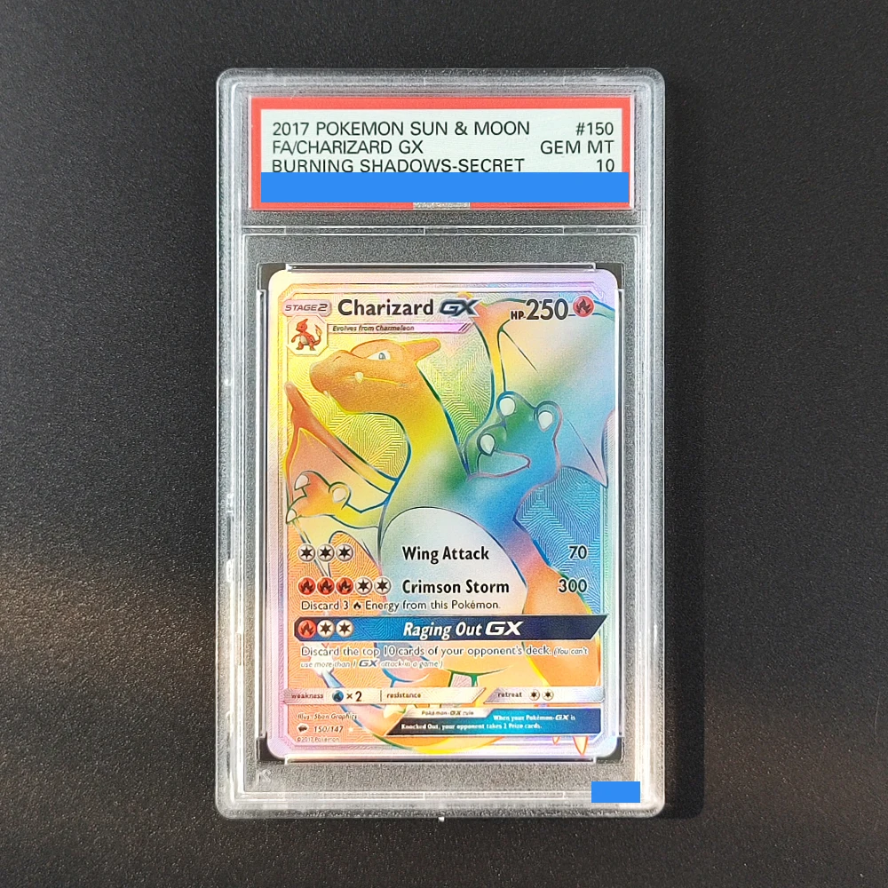 Proxy POKEMON SOL Y LUNA: SOMBRAS QUE QUEBRAN # Tarjeta de Juego Coleccionable CHARIZARD GX 150/147 con Autenticación y Clasificación 10