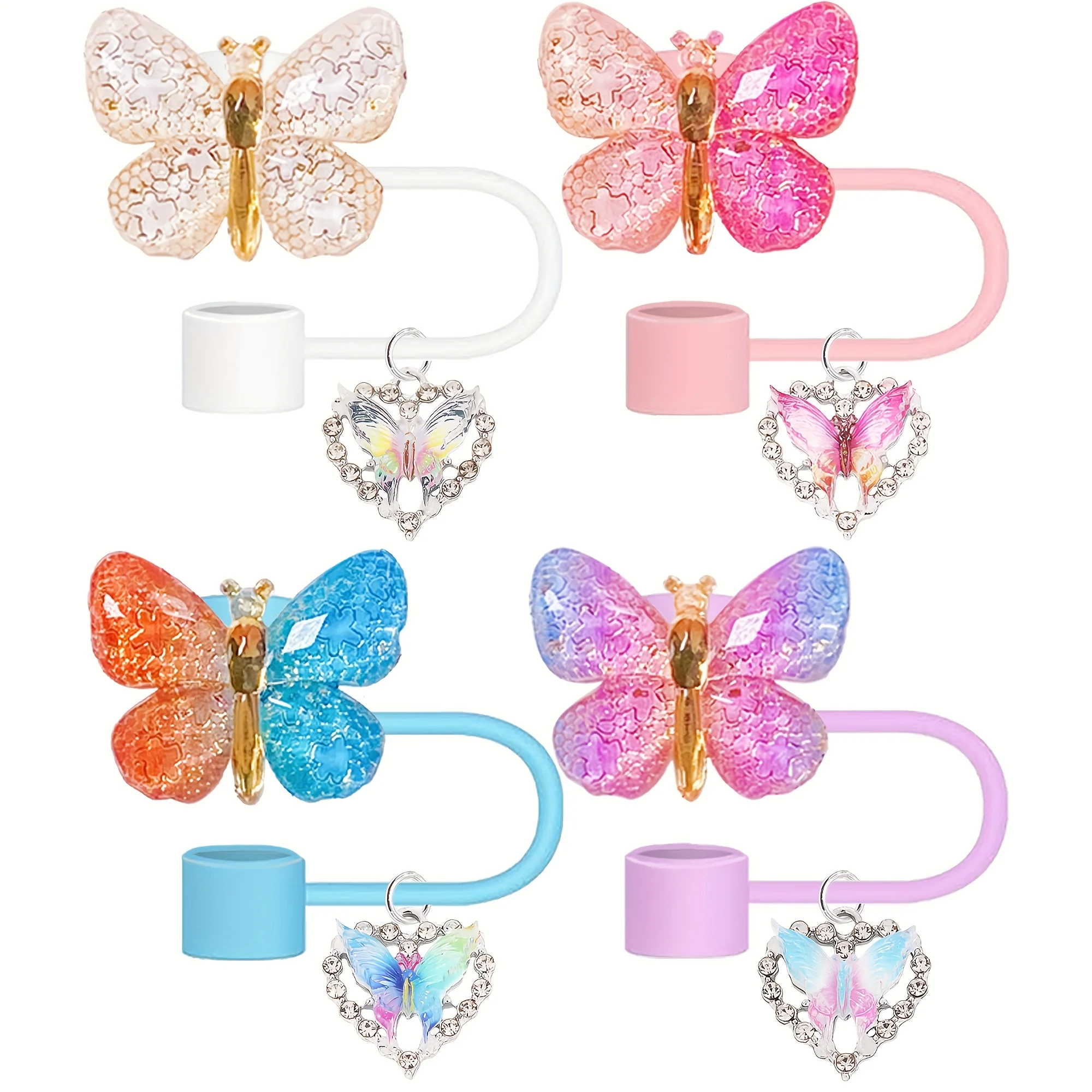 10mm Colorful Butterfly Straw Cover Caps Silicone Straw Toppers Drinking Straw Protector for Cup with heart Accessory