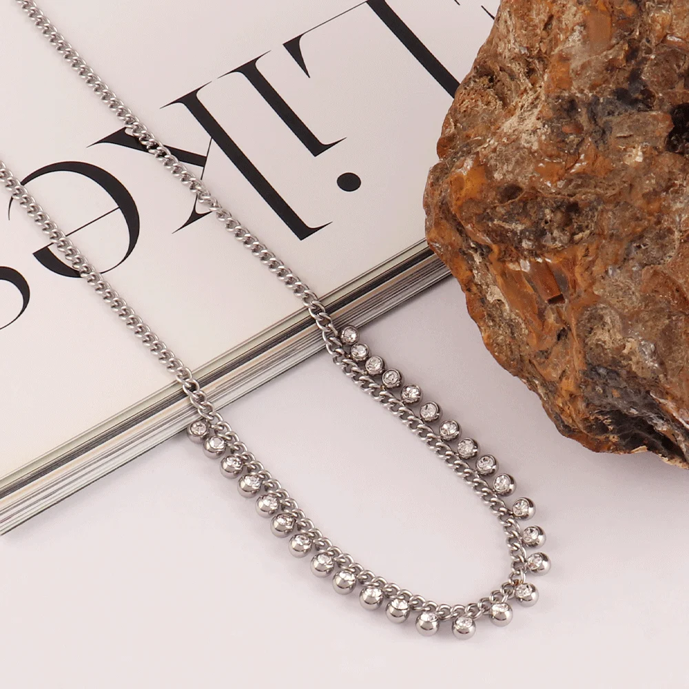 316L الفولاذ المقاوم للصدأ الزركون شرابة قلادة قلادة للنساء الفاخرة الذهب اللون زركونيا سلسلة القلائد مجوهرات #3