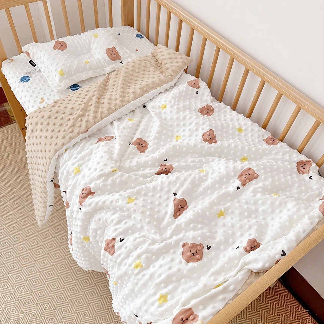 Baby Beanie Velvet Quilt Washed Cotton Embroidered Air Conditioning Quilt Kindergarten Quilt Pure Cotton Four Seasons Neutral Warm Quilt