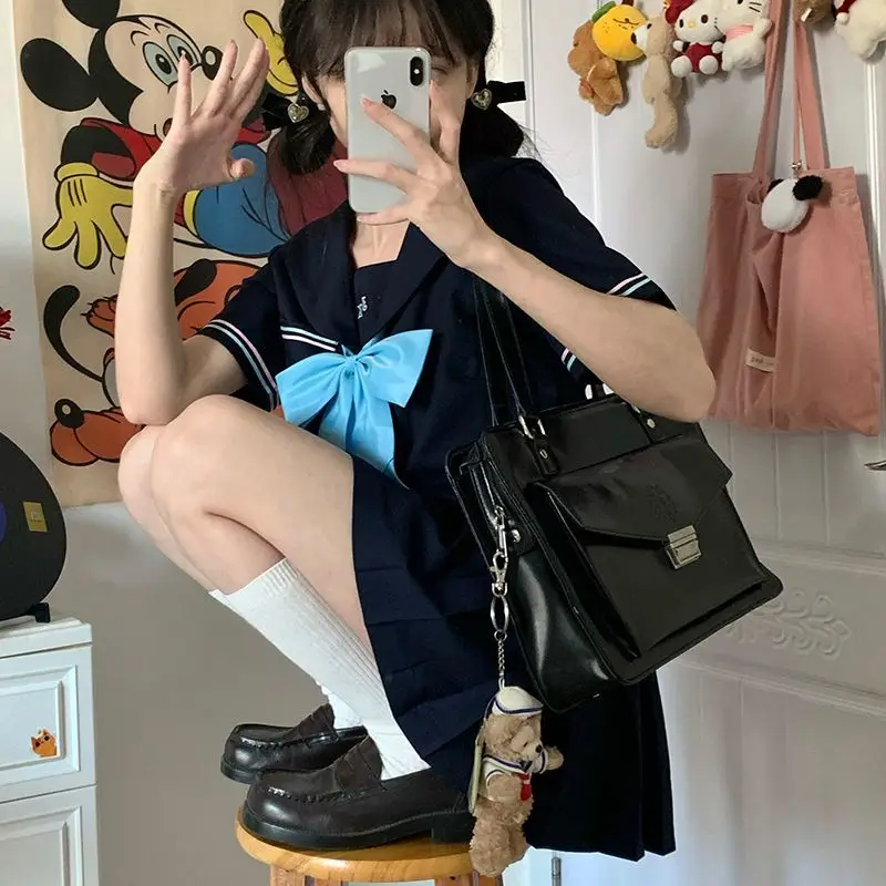 Japanese JK Uniform Sailor Basic Suit Orthodox School For College Style Student Uniform Short Sleeve Female Summer Dress