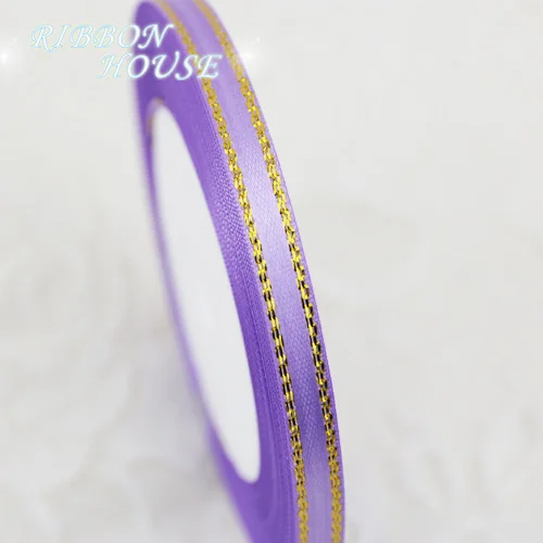 (25 yards/roll)1/4\'\' (6mm) Lavender Gold Edge Ribbon grosgrain satin ribbons gift packaging ribbons