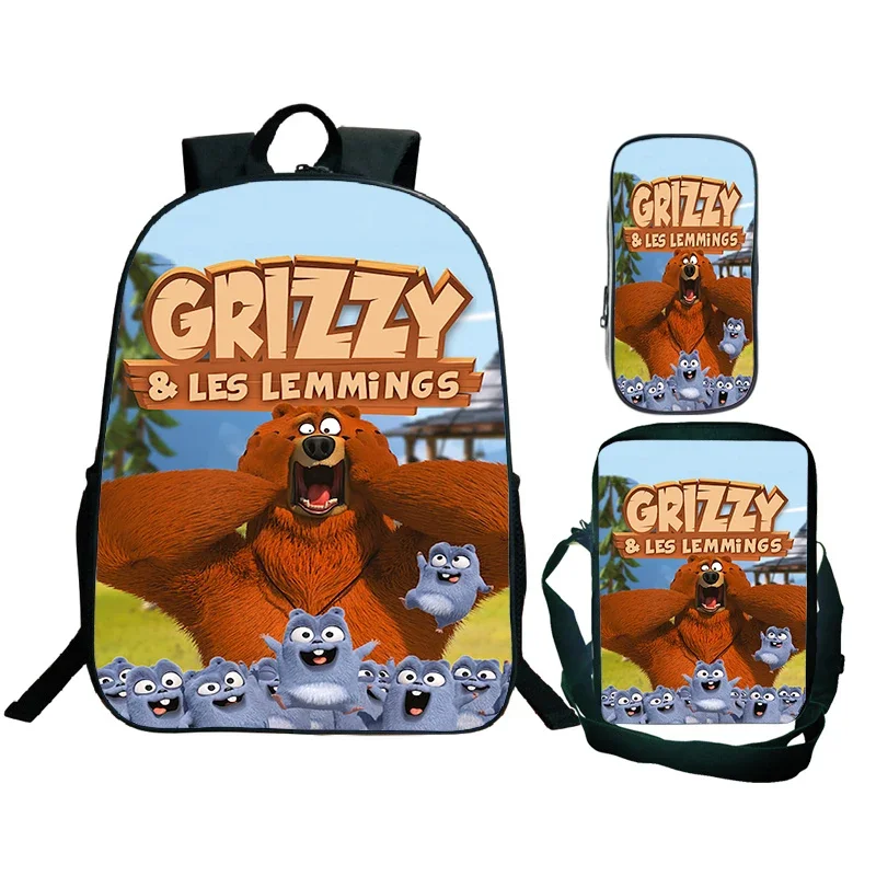 

Funny Cartoon Kids Backpack 3pcs Set Grizzy And The Lemmings School Bag for Boys Girls Waterproof Children Schoolbag Travel Bag