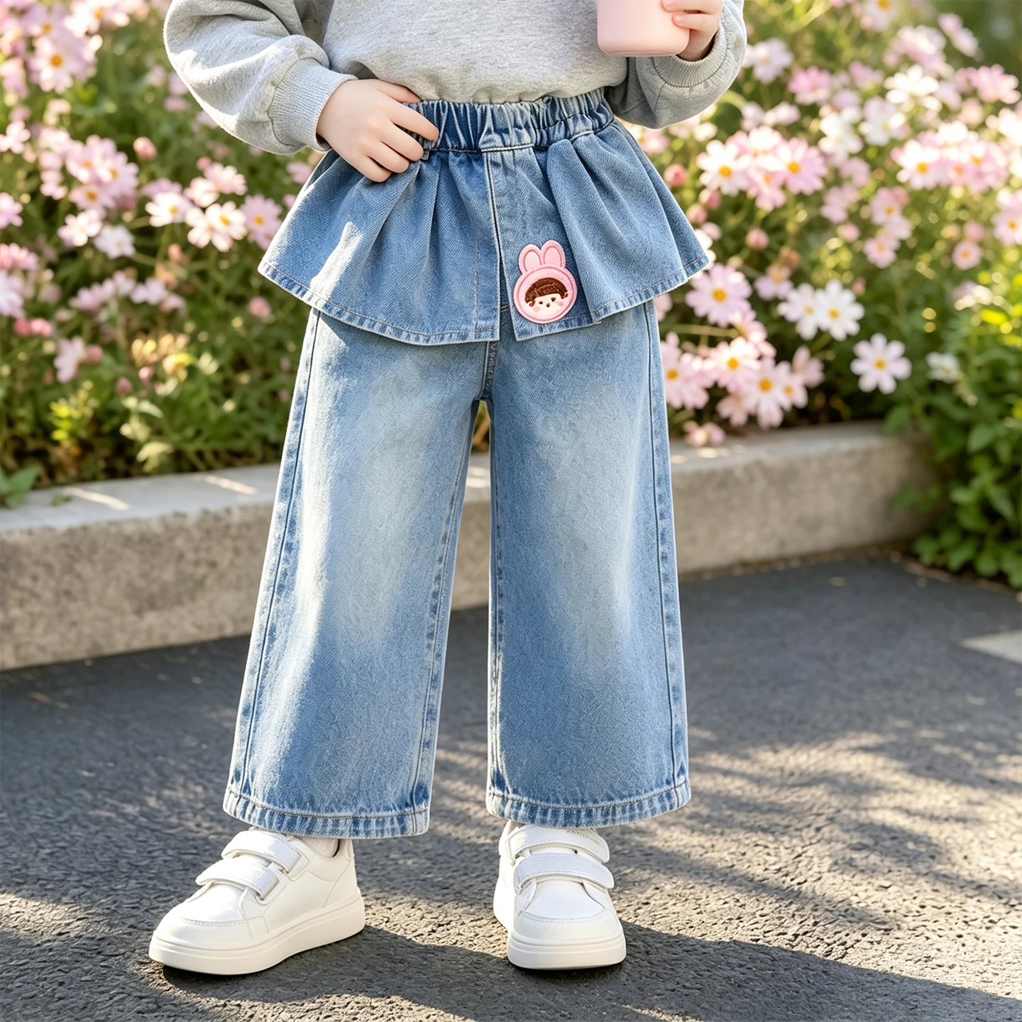 Girls Jeans Spring and Autumn New Children's Spring Lace Pants Baby Bow Wide Leg Pants