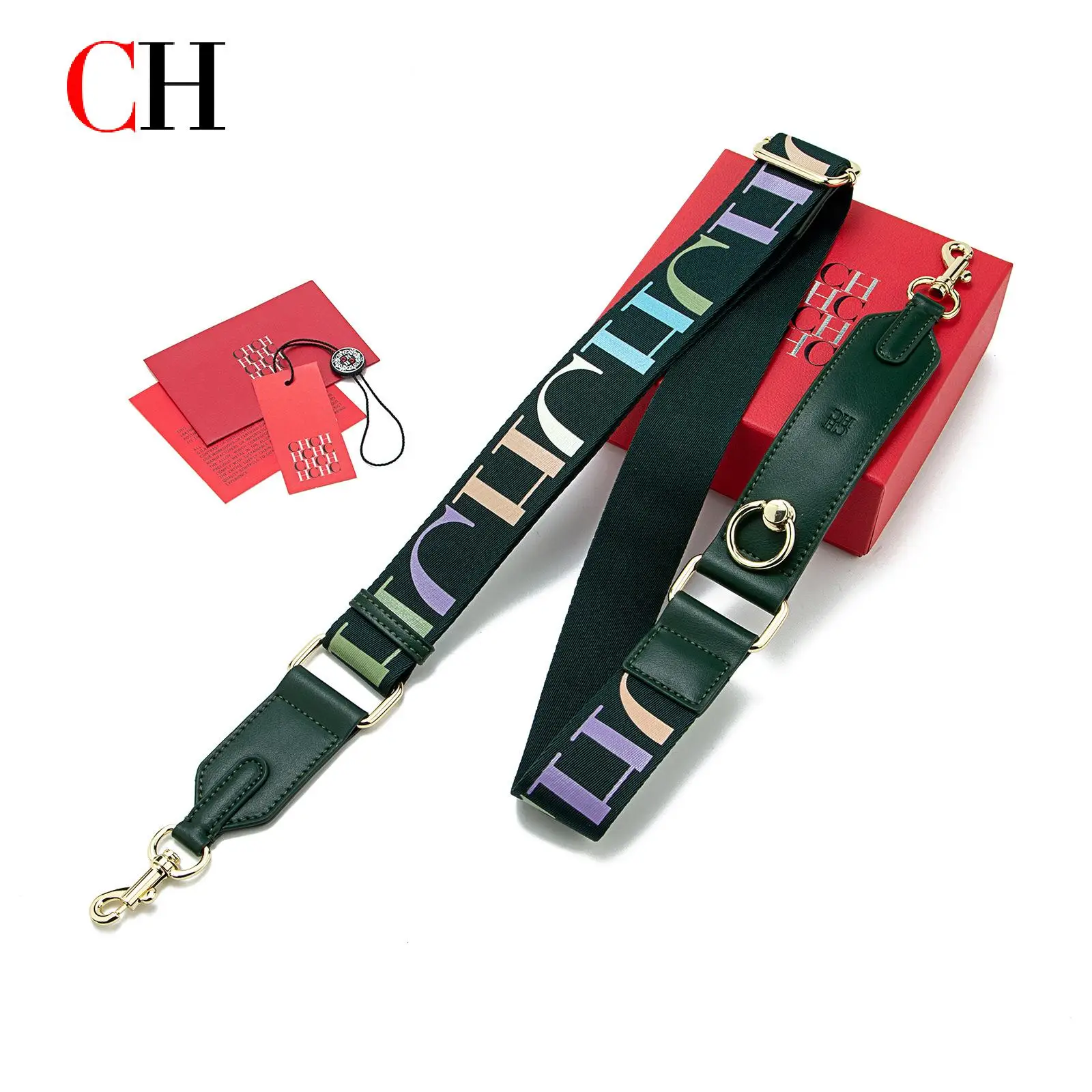 CH Wide Shoulder Bag Strap Set With Monogram Print Leather Accents And Heavy Duty Metal Hardware For Daily Use