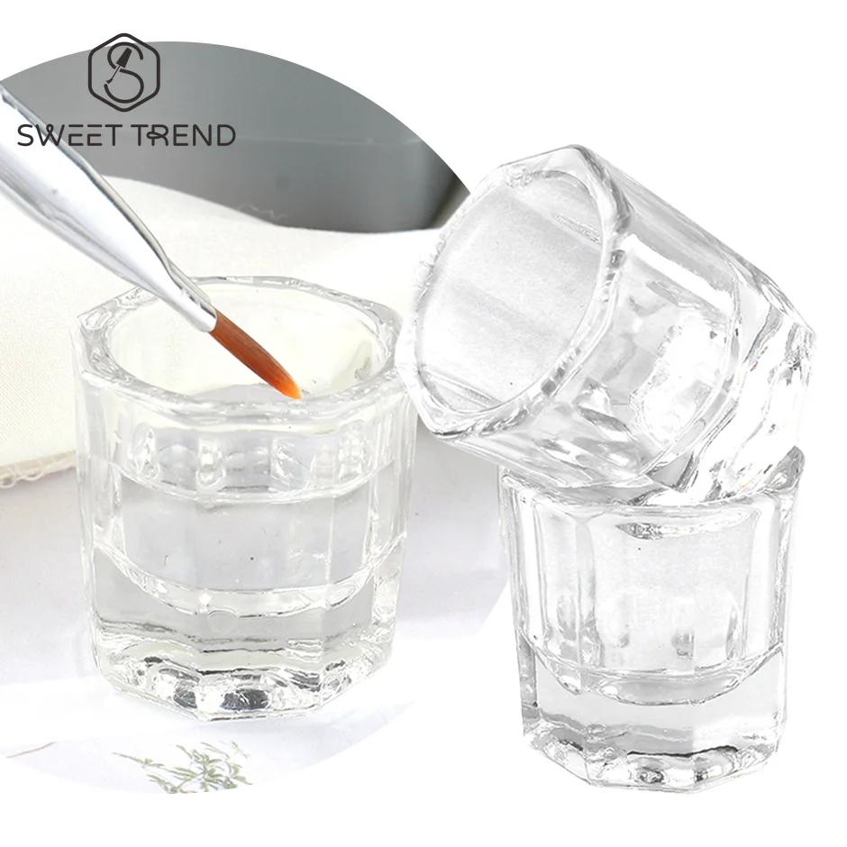 Mini Crystal Glass Nail Manicure Cup Wash Pen Dipping Acrylic Powder Liquid Dish DIY Nail Equipment Holder Tools Salon Supplies