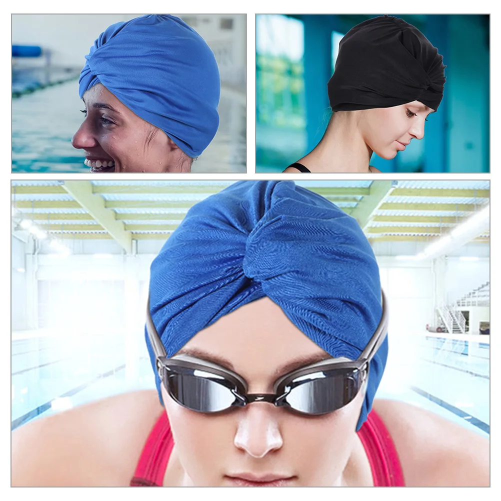 

2pcs Women Swim Cap Nylon Lightweight Stretchy Hair Protection Swimming Hat For Adult Long Hair Summer Wear-Resistant Flower