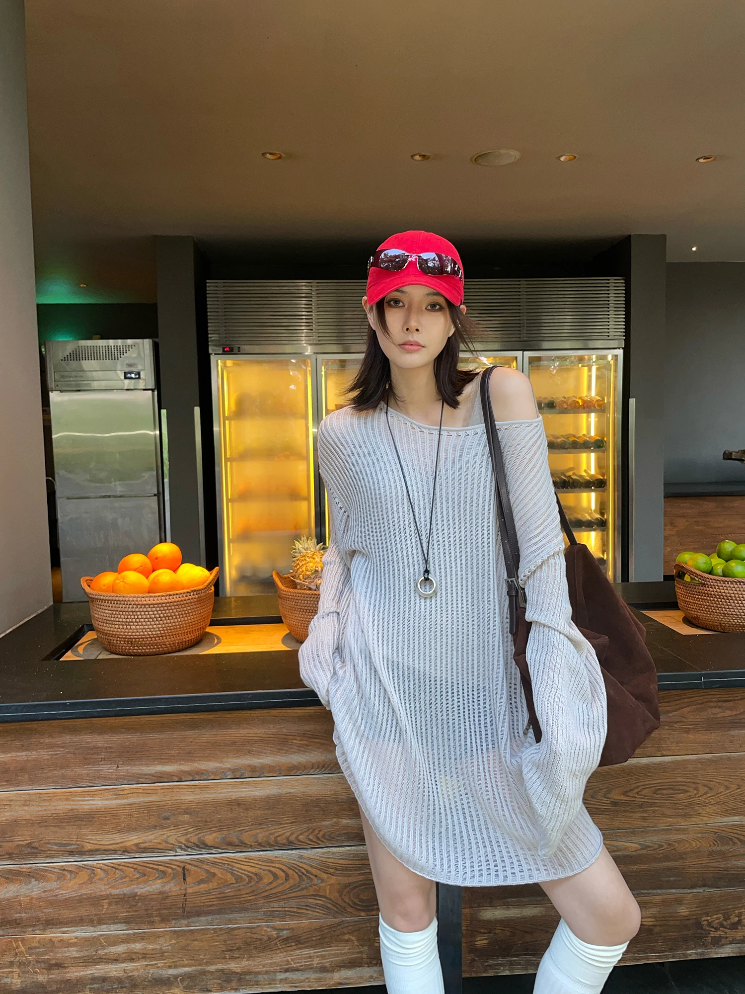 

JCCC adow Light Fog Emp Высококачественный льняной ажурный вязаный сарафан с круглым вырезом, свободного кроя, удобный для повседневной носки