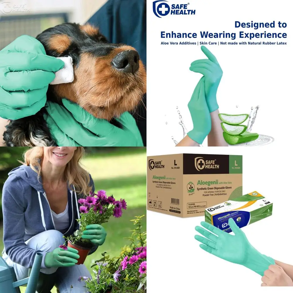 

Большие зеленые виниловые перчатки HD с подкладкой из алоэ вера, 5,5 мил, без латекса, без пудры, 1000 штук, идеально подходят для уборки, работы с продуктами питания и