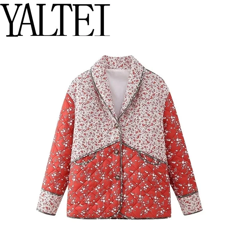 

Chic Printed Color Spliced Short Coats Women's Casual Single Breasted Cotton Pocket Coat 2026 Spring Autumn Lady Daily Outwears