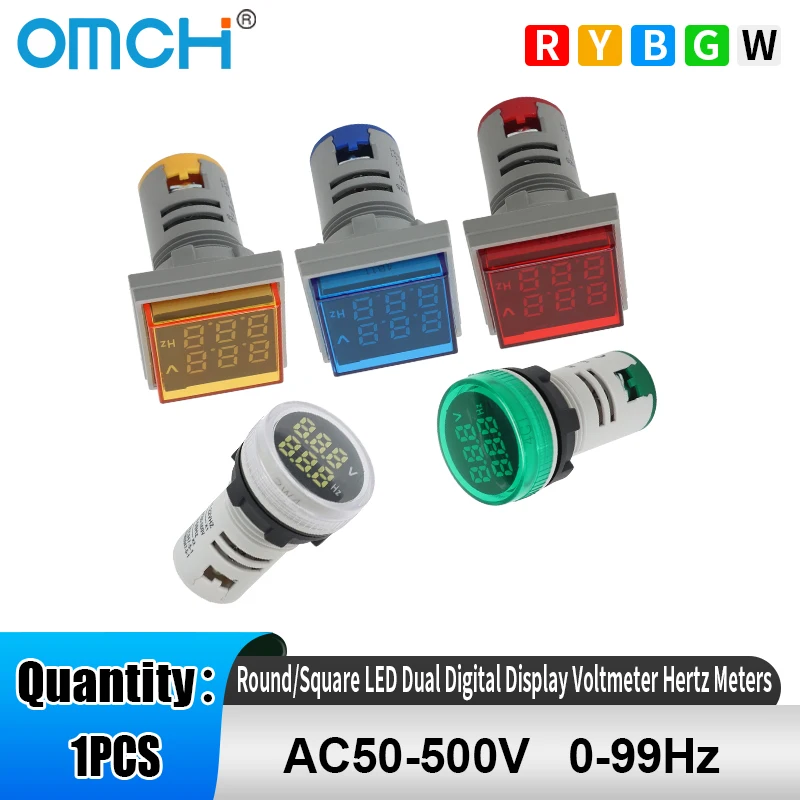 

OMCH 1PCS 22MM AC50-500V 0-99Hz Round/Square Mini LED Dual Digital Display Meter Volt Hertz Tester Detector