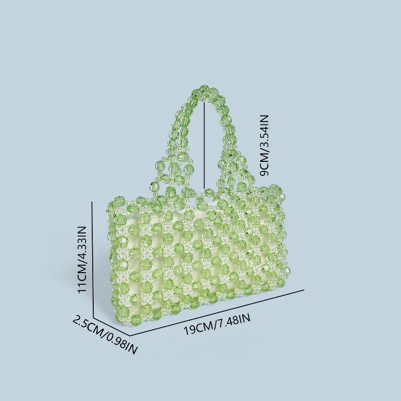 2025 صيف جديد الأخضر كريستال أكريليك اليدوية مطرز حقائب النساء العصرية عادية بلون اليد المنسوجة عطلة حقيبة حمل على الشاطئ حقيبة